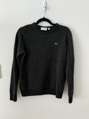 Lacoste Charcoal Crewneck Wool Sweater in Heathered Gray